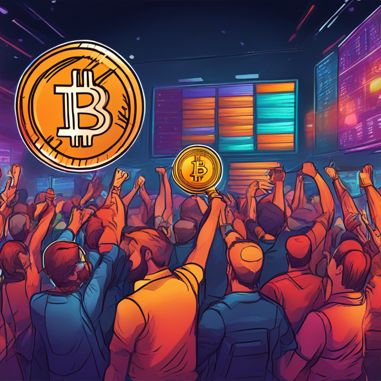 hand-drawn digital illustration of cryptocurrency market reaction, vibrant, dynamic colors, Artstation HQ