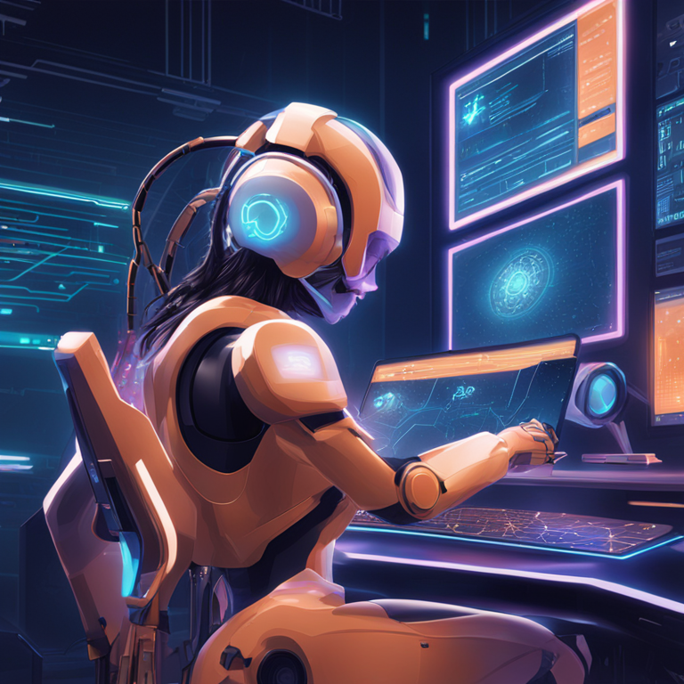 Stylized illustration of futuristic AI technology and its influence on the crypto market, Artstation-quality digital illustration