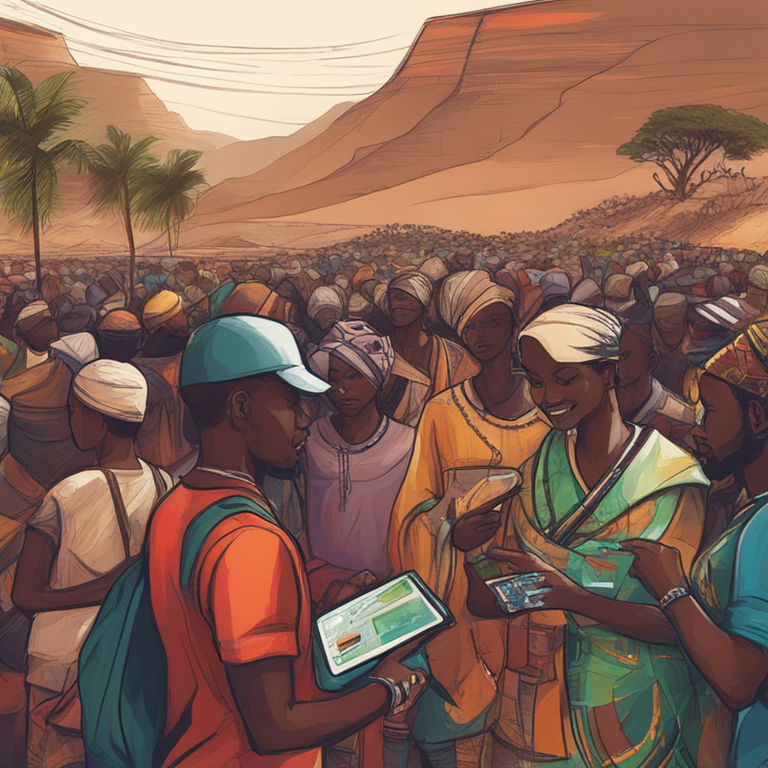 African countries growing network connections through digital payment platforms, hand-drawn digital illustration, Artstation HQ, digital art