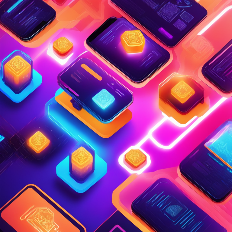 abstract digital illustration of user-friendly features of a blockchain wallet, vibrant colors, user interface elements, digital art, Artstation HQ