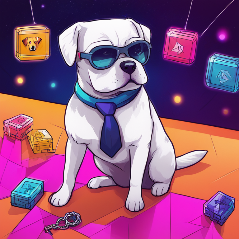 hand-drawn digital illustration of a blockchain with a dog meme theme, vibrant colors, Artstation HQ, digital art