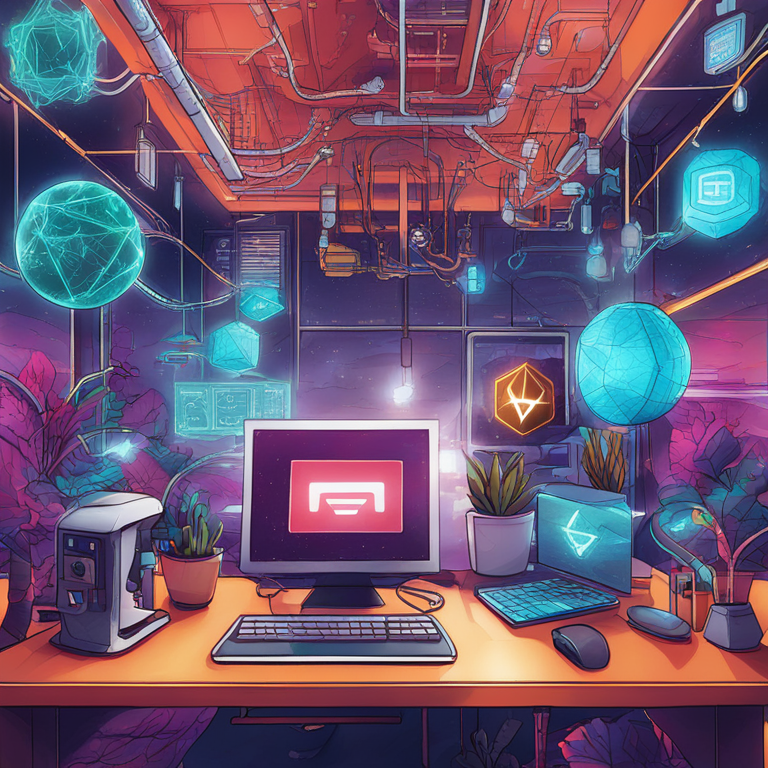 Hand-drawn digital illustration of a thriving crypto ecosystem, Artstation HQ, digital art, developers and tools, modern and futuristic, vibrant blockchain connections, collaborative environment, innovative designs