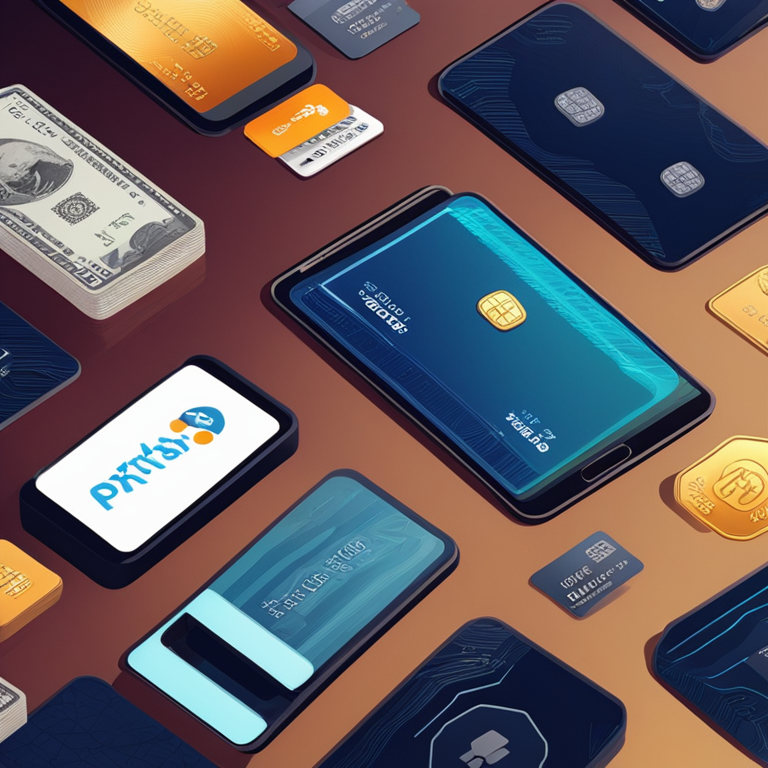 digital art representation of global cryptocurrency payment methods, including credit cards and mobile wallets, Artstation HQ style, modern and detailed visual