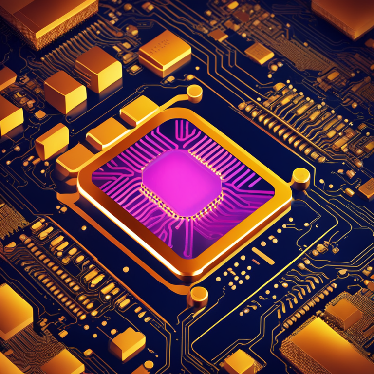 detailed digital illustration of a high-tech semiconductor chip under a microscope, glowing circuits, nanotechnology, futuristic style, vibrant colors, digital art