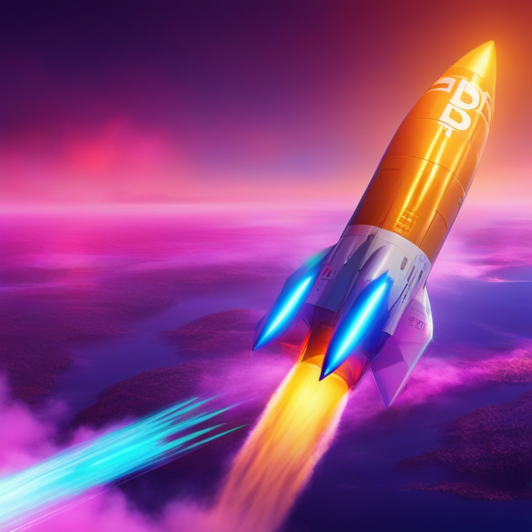 Futuristic digital art of a Bitcoin ETF rocket taking off, symbolizing investment in Fidelity Wise Origin Bitcoin ETF, vivid colors, Artstation HQ, digital art, trending