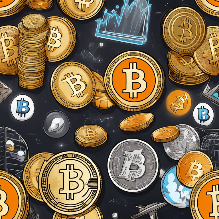 Hand-drawn digital illustration of Bitcoin ETFs represented as trendy icons, Artstation HQ, digital art