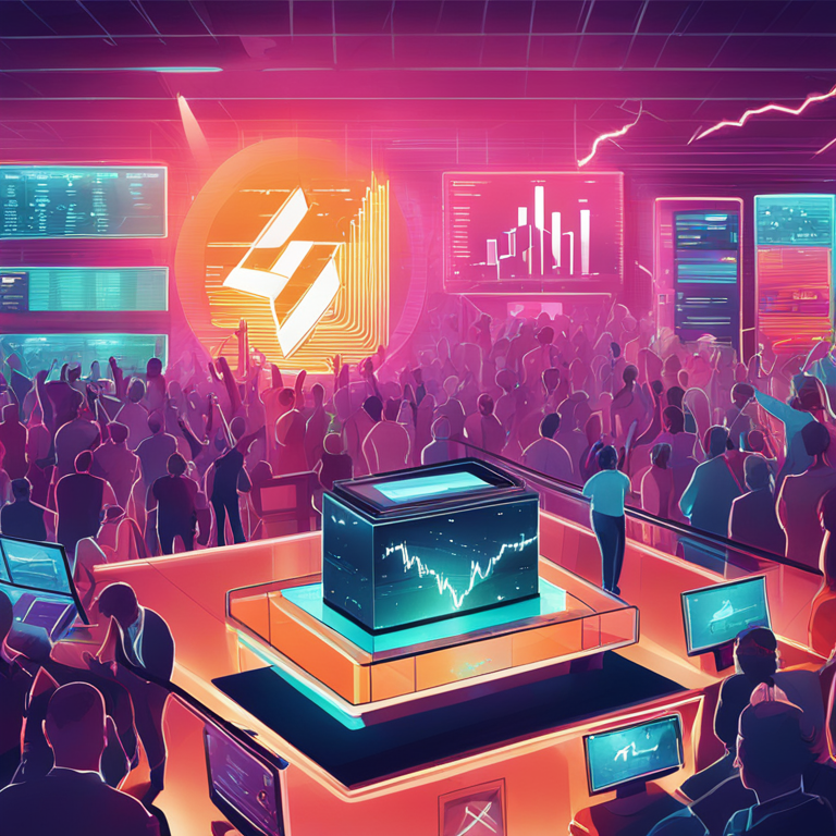 hand-drawn digital illustration, Artstation HQ, digital art, depicting a vibrant and energetic cryptocurrency market with ascending charts and Solana's logo prominently featured in the background