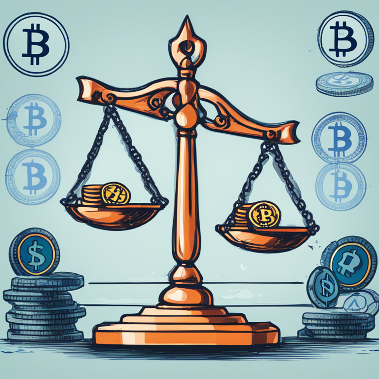 hand-drawn digital illustration, Artstation HQ, digital art, depicting a balance scale with cryptocurrency symbols on one side and traditional banking symbols on the other, with a banking regulator in the background, to emphasize the conflicts of SAB 121, digital art