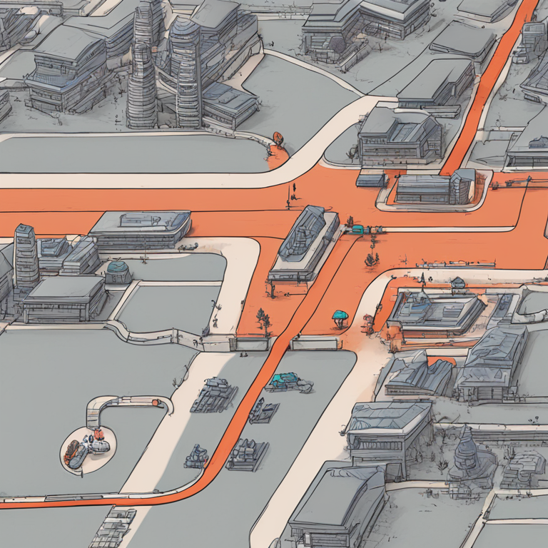 hand-drawn digital illustration, Artstation HQ, digital art, depicting a complex regulatory framework with highlighted paths showing shortcuts and consultations, accentuating the irregular process, digital art