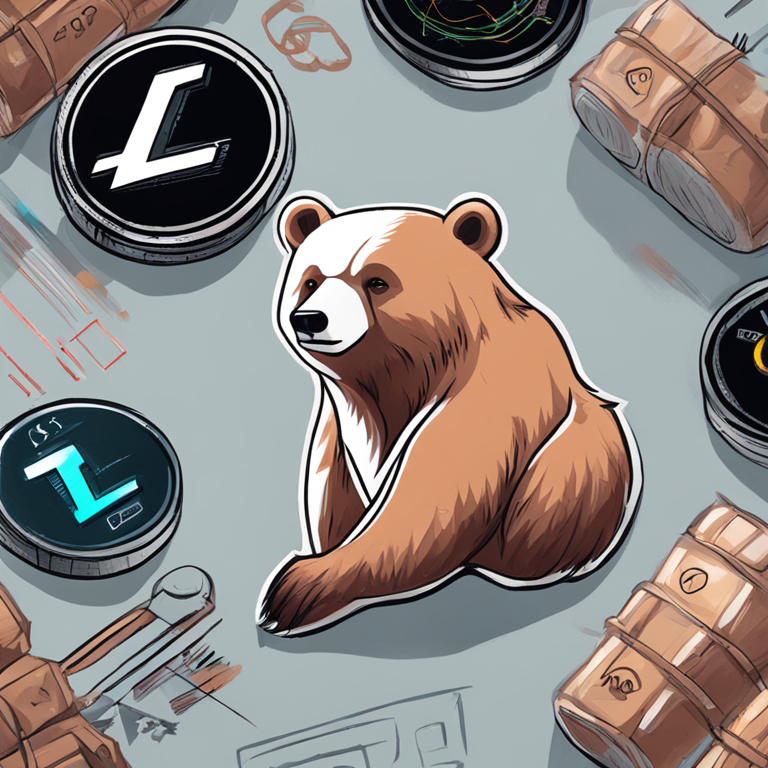 hand-drawn digital illustration of Litecoin logo with bear market indicators, artstation HQ, digital art