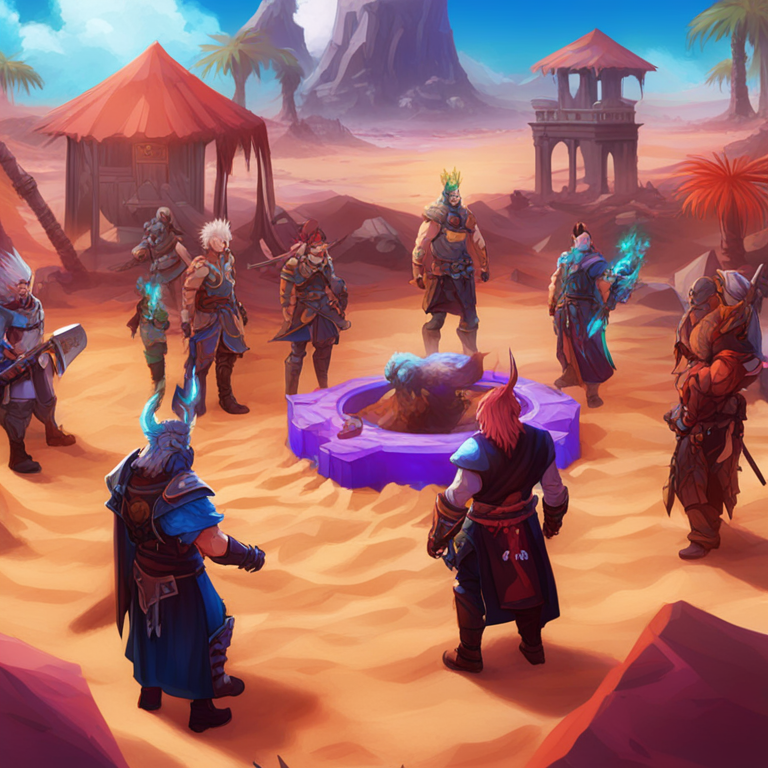 captivating digital illustration of Ragnarok game characters mingling in Sandbox metaverse, vivid colors, detailed, digital art