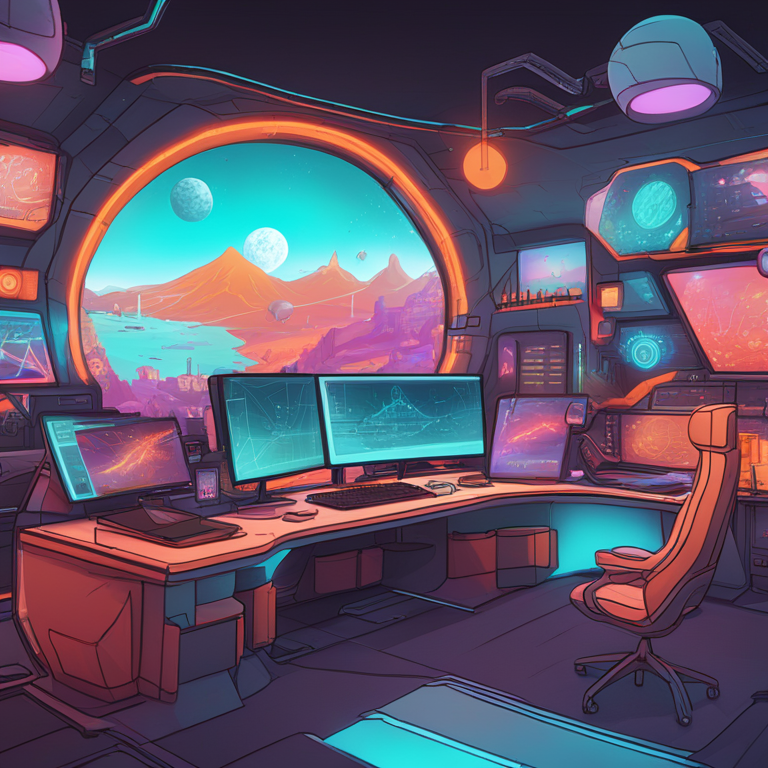 hand-drawn digital illustration of a futuristic desktop interface, Artstation HQ, digital art, vibrant colors, high-tech look, sleek design showcasing Decentraland features, trending on Artstation