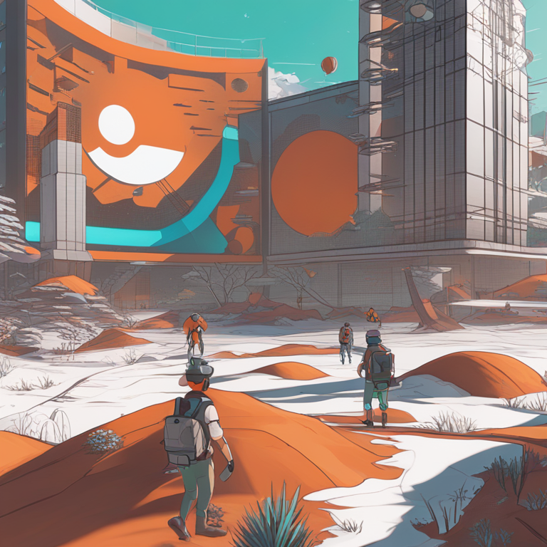 Digital illustration showcasing new features of Decentraland desktop client including avatar animation and networking improvements, Artstation HQ, digital art