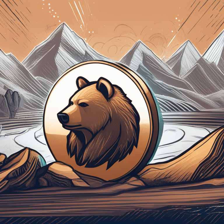 Hand-drawn digital illustration of a bearish market trend with a cryptocurrency coin showing a downward trajectory, Artstation HQ, digital art