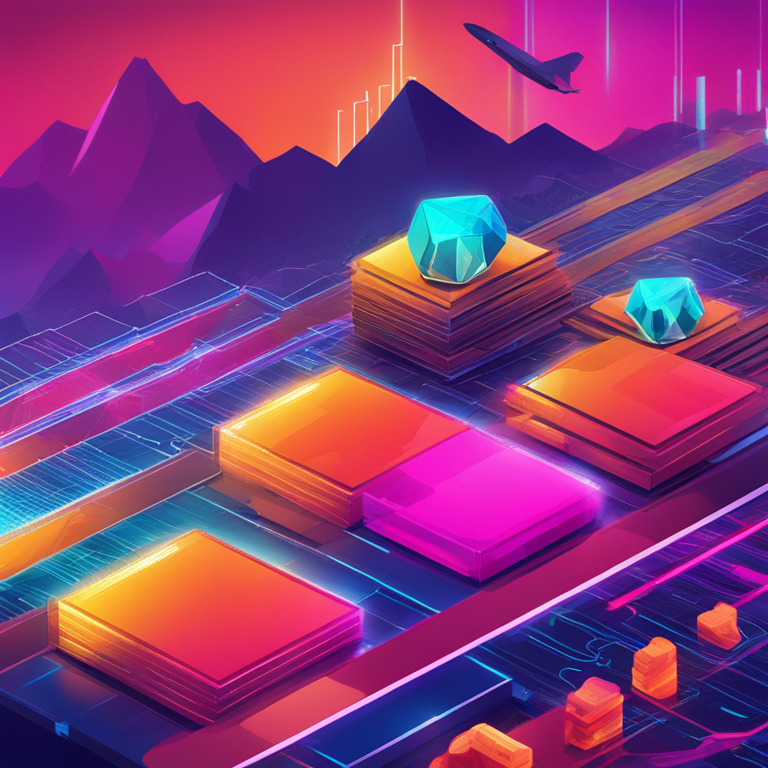 Bearish crypto trends illustrated, digital illustration, Artstation HQ, vibrant colors, TIA coin graphics, trend lines, digital art, high-tech finance vibe, detailed analysis