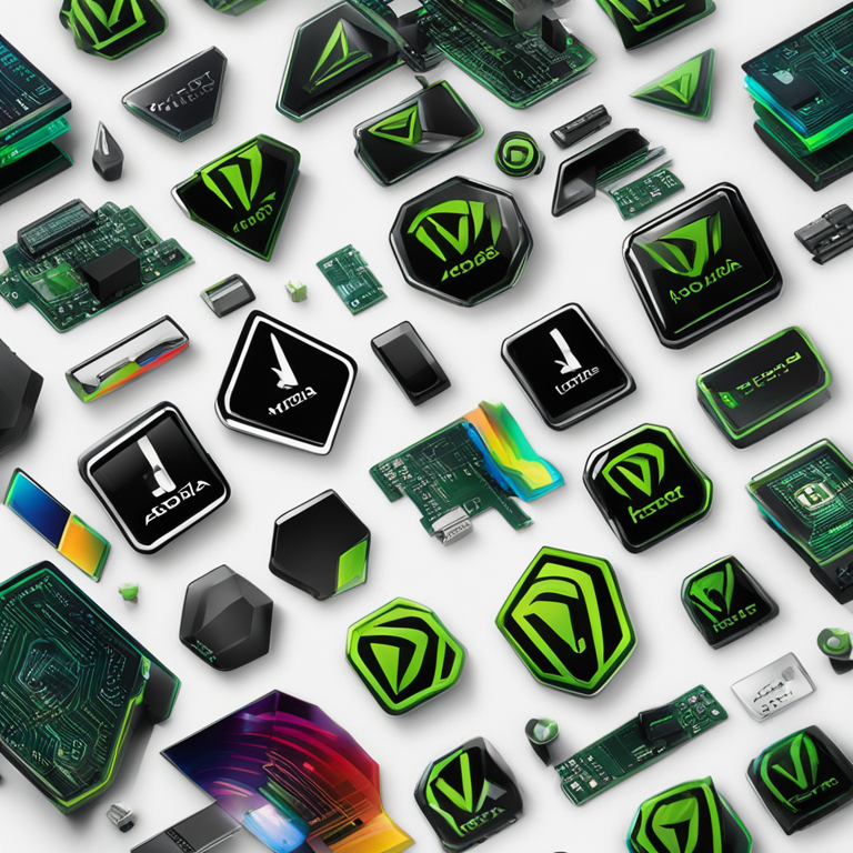 Artistic rendering of tech stock logos including Nvidia, Adobe, Amazon, Tesla, visually stunning, Artstation HQ, digital illustration, vibrant and dynamic, stock market themes, financial portfolio, trending on Artstation