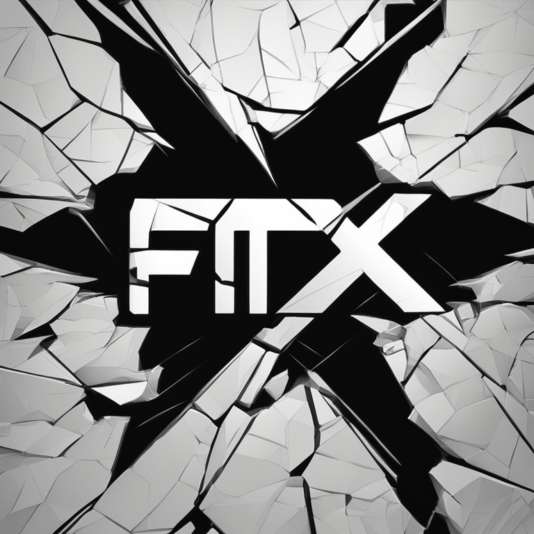 Hand-drawn digital illustration of FTX logo on a shattered screen, Artstation HQ, digital art