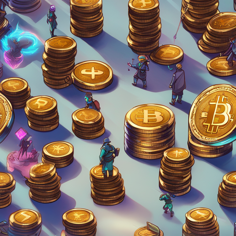 players engaging in staking cryptocurrency tokens, hand-drawn digital illustration, Artstation HQ, digital art, staking pools, vibrant rewards, fantasy gaming