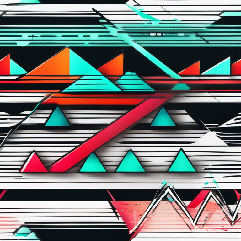 hand-drawn digital illustration of a descending triangle breakout with upward trend line, Artstation HQ, digital art, minimalistic design with vibrant upward colors, futuristic chart style