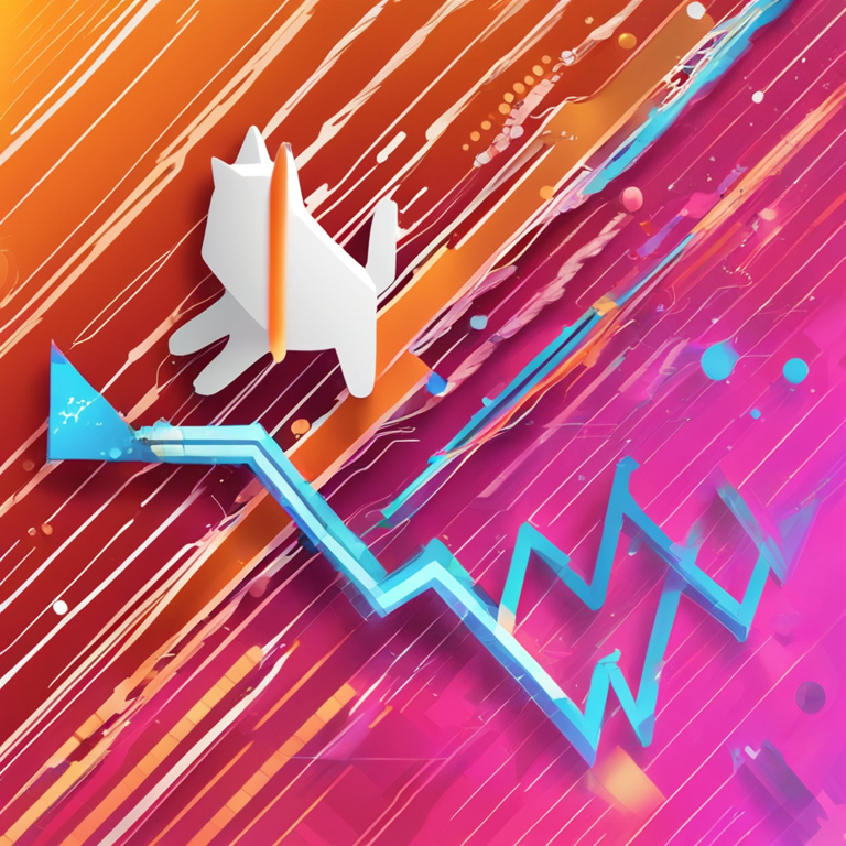 A dynamic digital illustration depicting an upward trend line breakout in Shiba Inu cryptocurrency, hand-drawn style, Artstation HQ, trending on social media platforms, vibrant colors, digital art, chart intersecting an upward arrow, abstract financial background, high-resolution