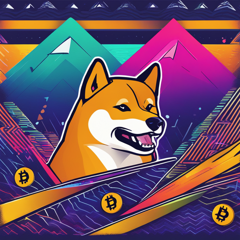 a hand-drawn digital illustration of Shiba Inu cryptocurrency breaking out of a descending triangle pattern, vibrant colors, trending on Artstation, digital art, sleek and modern design