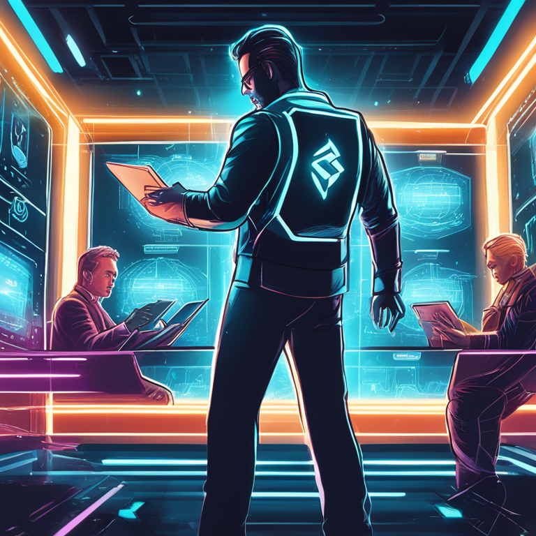 hand-drawn digital illustration of blockchain investment process, strategic funding, Artstation HQ, digital art, key investors like DCG Crypto.com, Velocity Capital, futuristic, modern finance, innovative technology, dynamic and colorful