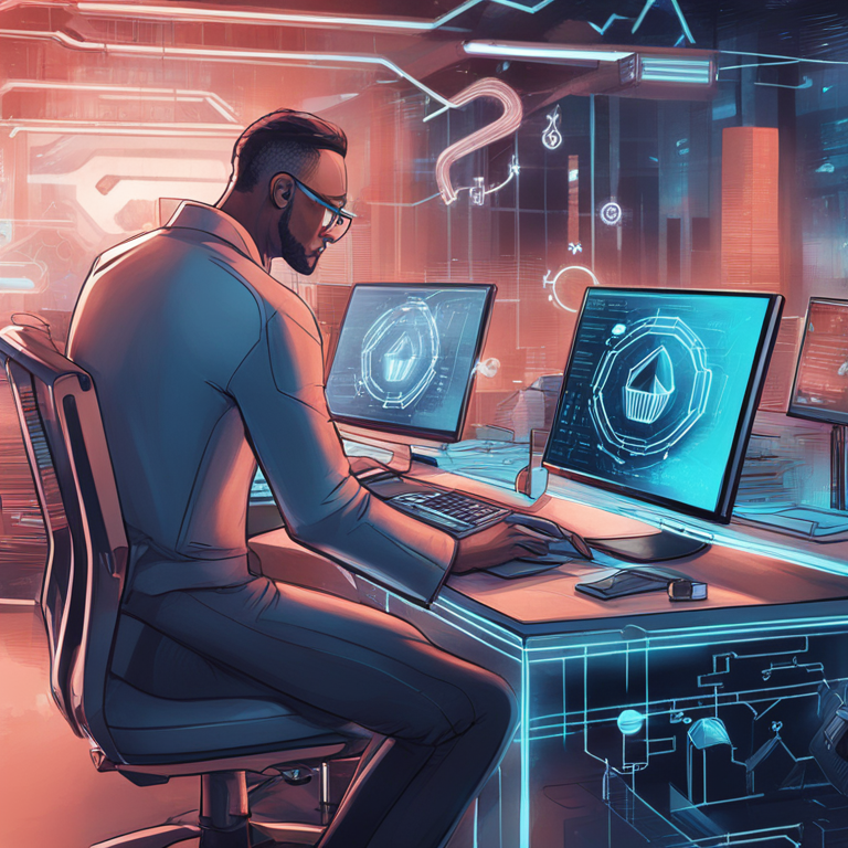 Hand-drawn digital illustration capturing technological innovation in finance backing, Artstation HQ, digital art, clean and modern design, prominent investors surrounding a blockchain symbol, trending on Artstation, inspired by high-tech trends with futuristic vibes.