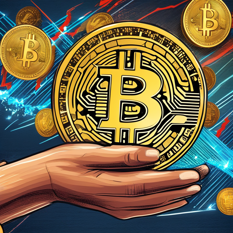 hand-drawn digital illustration, Artstation HQ, digital art, depiction of Bitcoin and gold coins, inflation graph in the background, Peter Schiff pointing critically, vibrant colors, modern and trendy magazine style, high-detail image