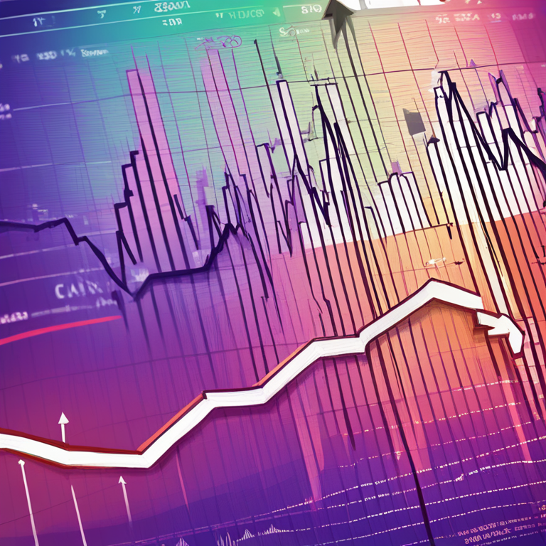 Hand-drawn digital illustration of a fluctuating stock market chart, Artstation HQ, digital art, vibrant colors, illustrating descriptive economic analysis