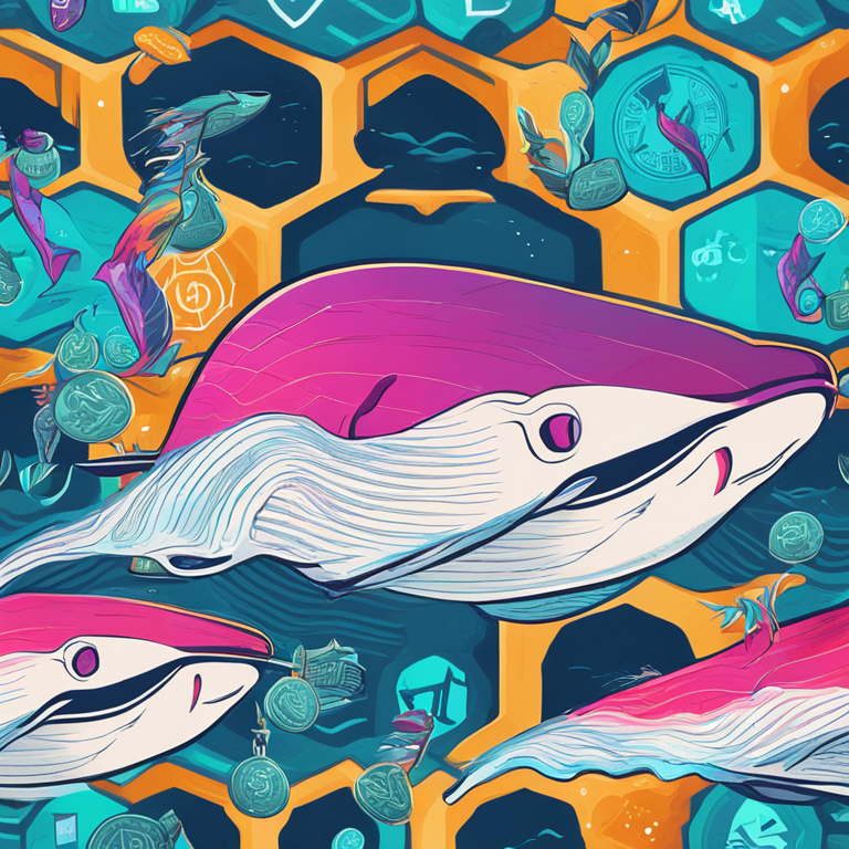 hand-drawn digital illustration of whales swimming through cryptocurrency symbols, Artstation HQ, digital art, trending on Artstation, vibrant colors, sleek and modern design