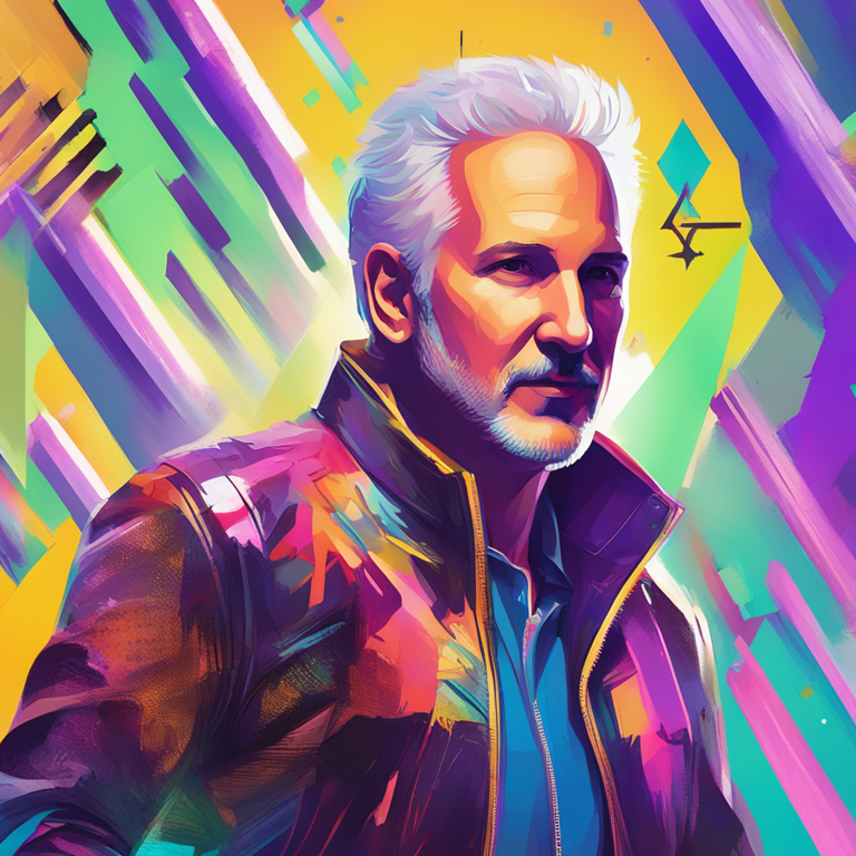 Artistic digital portrait of Peter Schiff, Artstation HQ, digital illustration with vibrant and abstract details