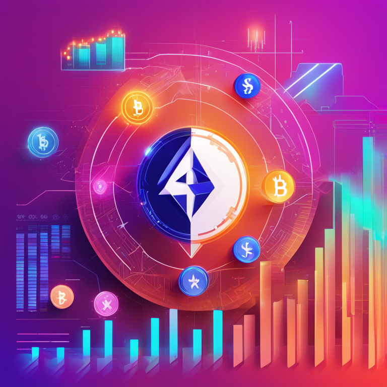 a detailed illustration of a rise in cryptocurrency prices, dynamic charts and graphs, digital art on Artstation, energetic, futuristic, colorful and engaging