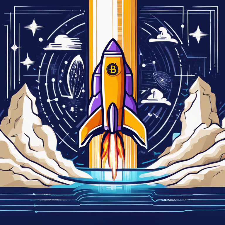 hand-drawn digital illustration, Artstation HQ, digital art of cryptocurrency charts with a rocket symbolizing price surge