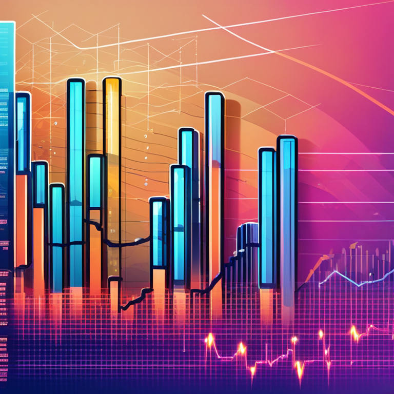 Hand-drawn digital illustration of cryptocurrency chart showing a spike, Artstation HQ, digital art, trending news background, futuristic design, vibrant colors, abstract financial graphs