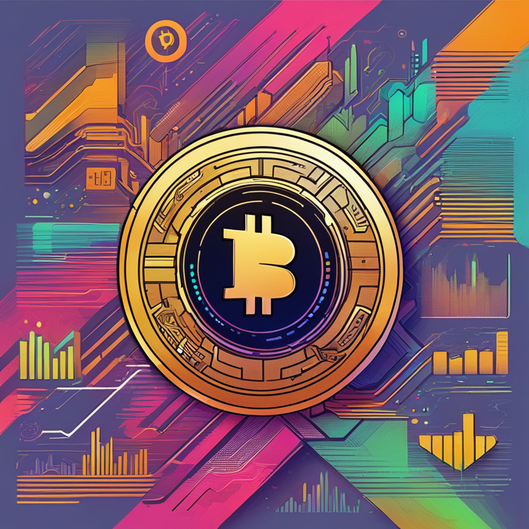 Abstract representation of cryptocurrency trends, hand-drawn digital illustration, Artstation HQ, digital art, dynamic price chart, vibrant colors, futuristic elements