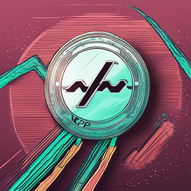 hand-drawn digital illustration depicting XRP coin on an upward trajectory, symbolic of market prediction by analysts, Artstation HQ, digital art