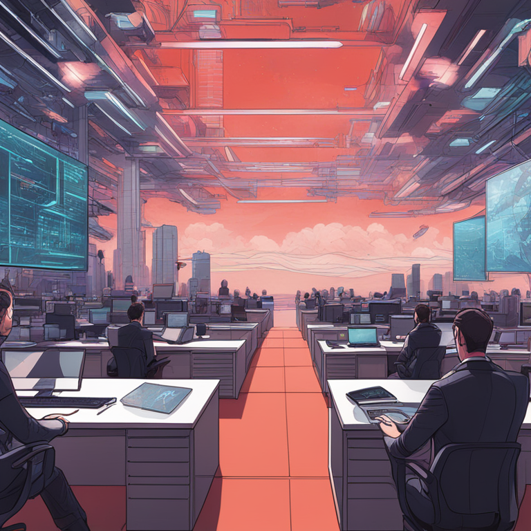 hand-drawn digital illustration, OpenAI executives resign, Artstation HQ, digital art, corporate backdrop, complex emotions, futuristic technology landscape