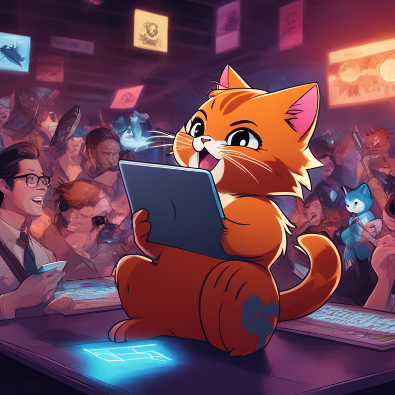 A digital illustration of Roaring Kitty tweeting with various movie characters in the background, Artstation HQ, digital art, cinematic and vibrant, amongst bullish stock charts