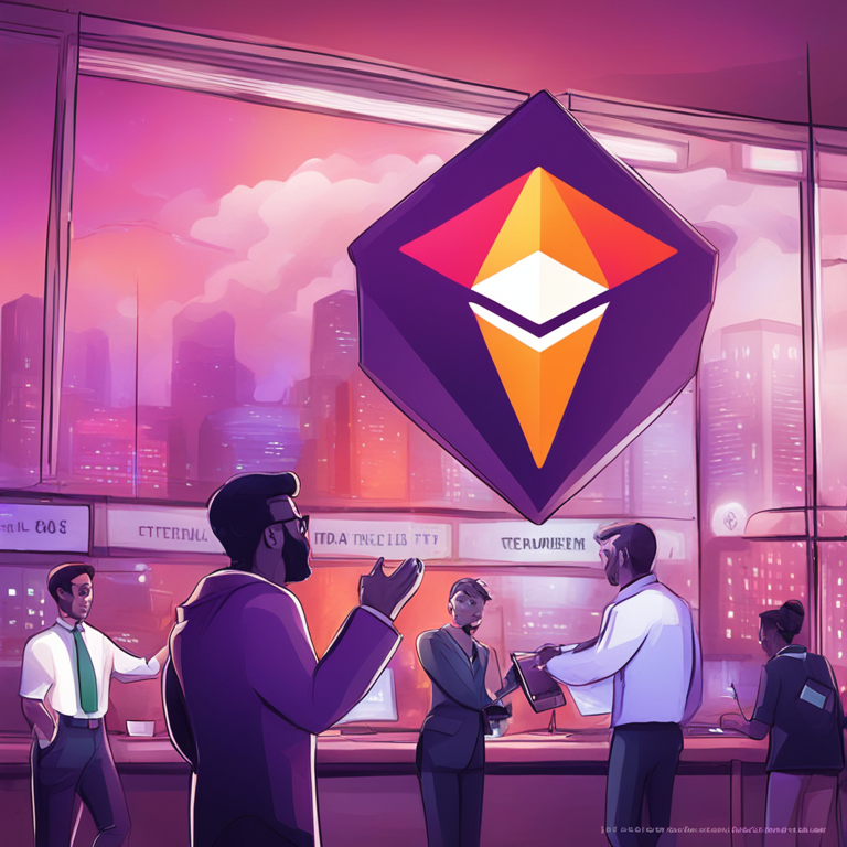 Ethereum market sentiment illustration, digital art depicting bullish market sentiment and trading activity, Artstation HQ style