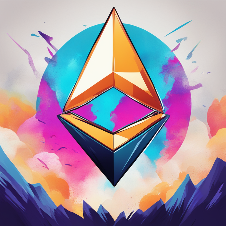 Hand-drawn digital illustration of Ethereum symbol soaring upwards, surrounded by bullish market trends, in the style of trendy magazine publication, digital art, vibrant colors, Artstation HQ