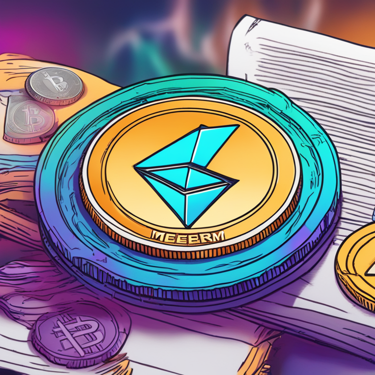 Hand-drawn digital illustration depicting the rise and fluctuations of cryptocurrencies, featuring Ethereum and meme coins in vibrant colors, Artstation HQ, digital art