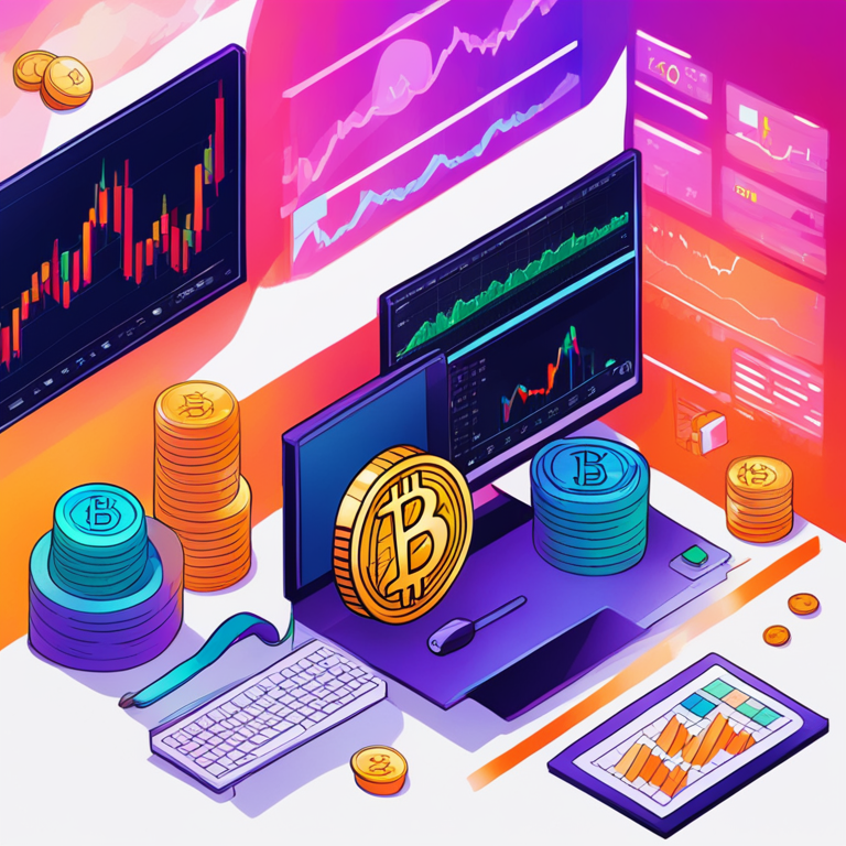 hand-drawn digital illustration, Artstation HQ, digital art, abstract depiction of hedge fund investment with Bitcoin symbols and financial charts, digital illustration, trending on Artstation, modern and vibrant colors