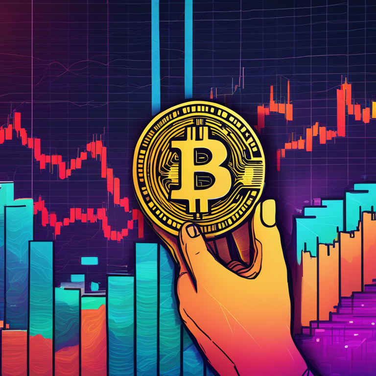 Hand-drawn digital illustration, stock market charts and Bitcoin symbol in vibrant colors, reflecting digital currency investment trends, Artstation HQ, digital art