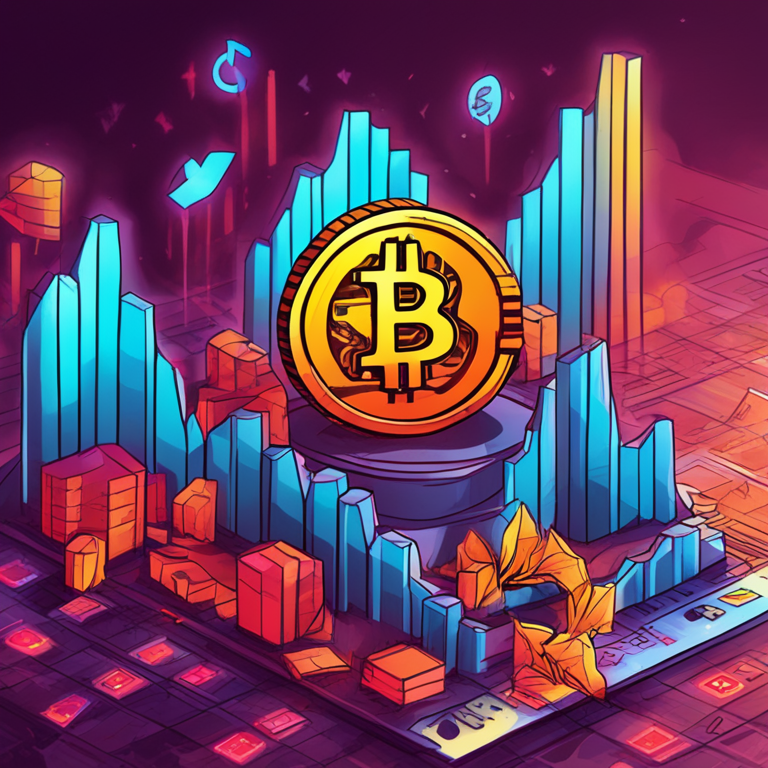 hand-drawn digital illustration, Artstation HQ, digital art, representation of stock market impact with Bitcoin graphs and hedge fund symbols, digital illustration, vibrant colors, trending on Artstation