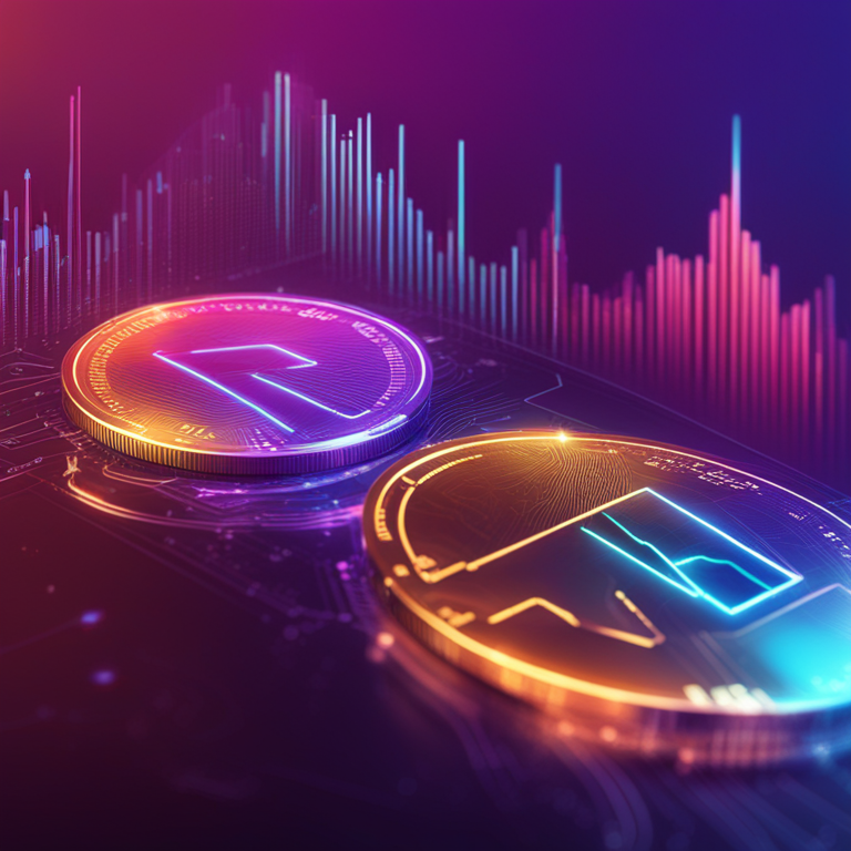 conceptual digital illustration of potential trends in cryptocurrency market, Artstation HQ, digital art, showing dynamic curves, futuristic elements, trend lines, vibrant colors, trending on Artstation.