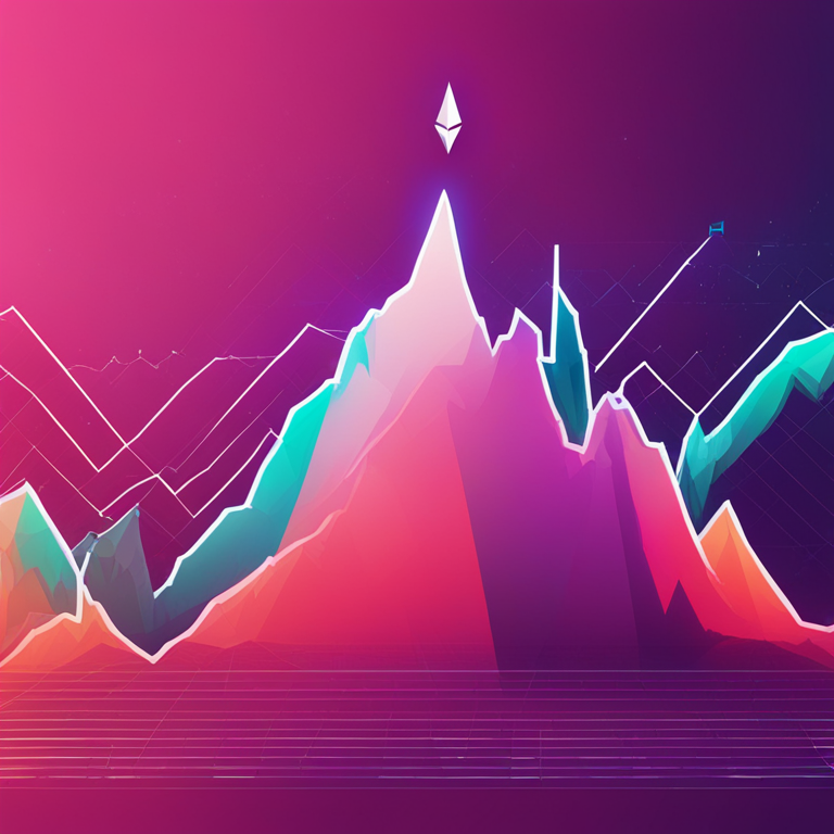 Illustration of Ethereum chart showing higher lows and bullish indicators, hand-drawn digital illustration, Artstation HQ, digital art, vibrant colors