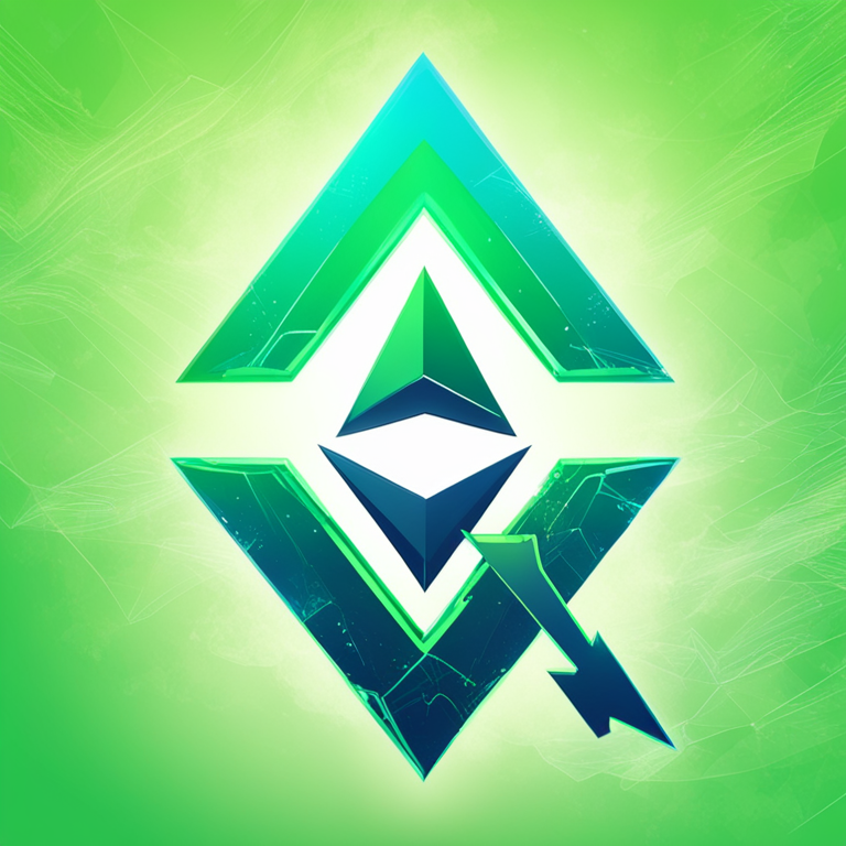 Ethereum symbol with rising arrow, representing bullish trend, hand-drawn digital illustration, Artstation HQ, digital art, abstract futuristic background, bright greens and blues, trending on Artstation