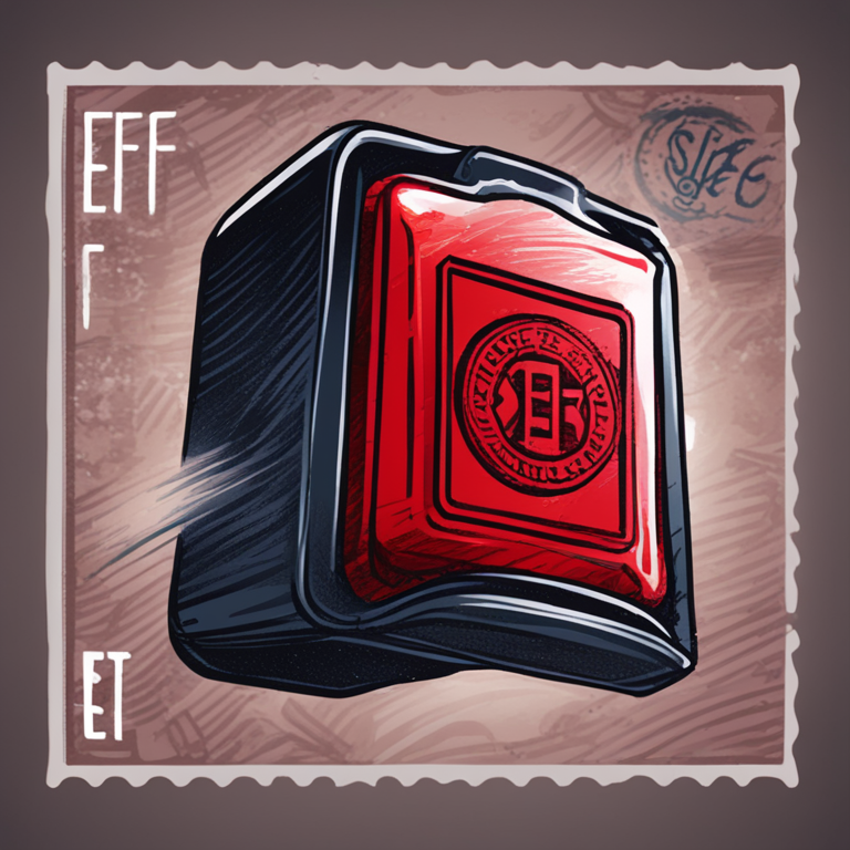 Graphic representation of SEC stamp rejecting an ETF file, digital art, crisp detailing, high-resolution, futuristic financial theme, hand-drawn digital illustration, vibrant reds against a somber background, trending on Artstation