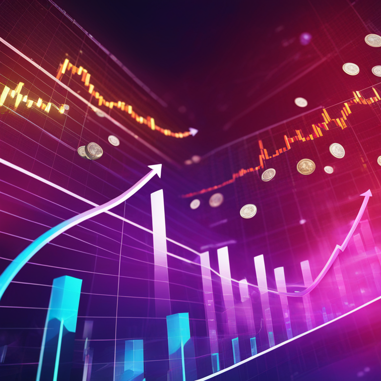 artistically rendered illustration of financial growth charts merging with digital currency symbols, Artstation HQ, digital art, innovative, dynamic colors, futuristic theme