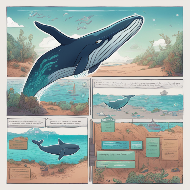 illustration of a whale's investment journey, including accumulation and selling phases, hand-drawn digital illustration, Artstation HQ, digital art